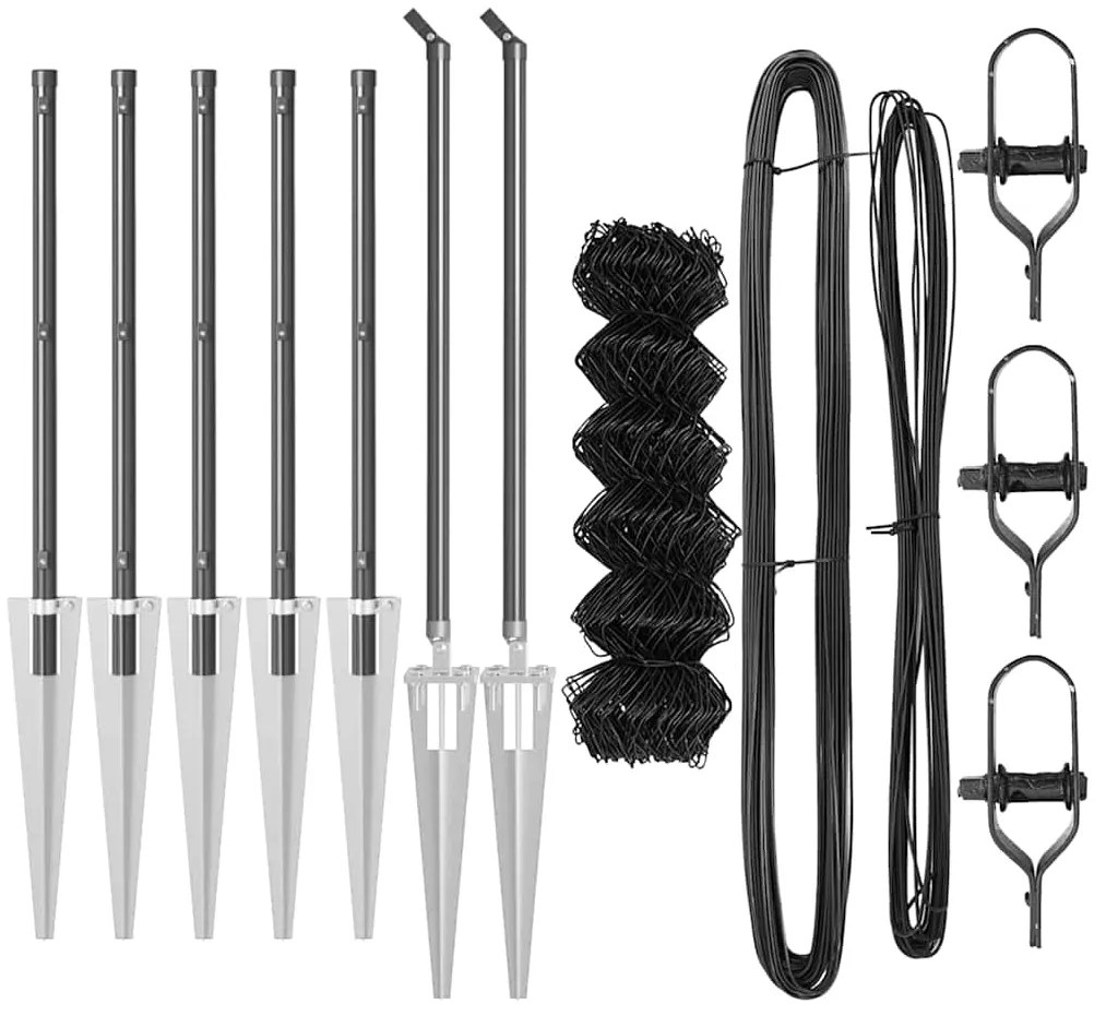 Conjunto de Postes de Cerca Cinzeto 0.8 x 10 m Aço Galvanizado