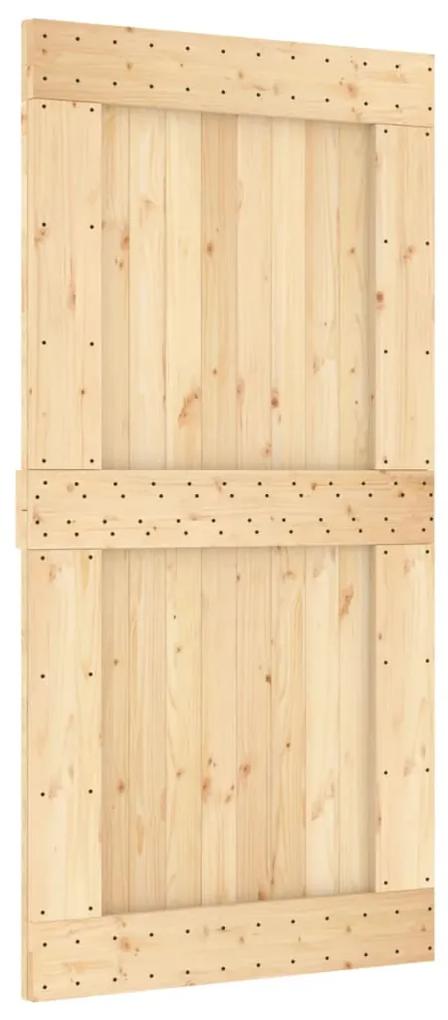 Porta de correr c/ ferragens 100x210 cm madeira de pinho maciça