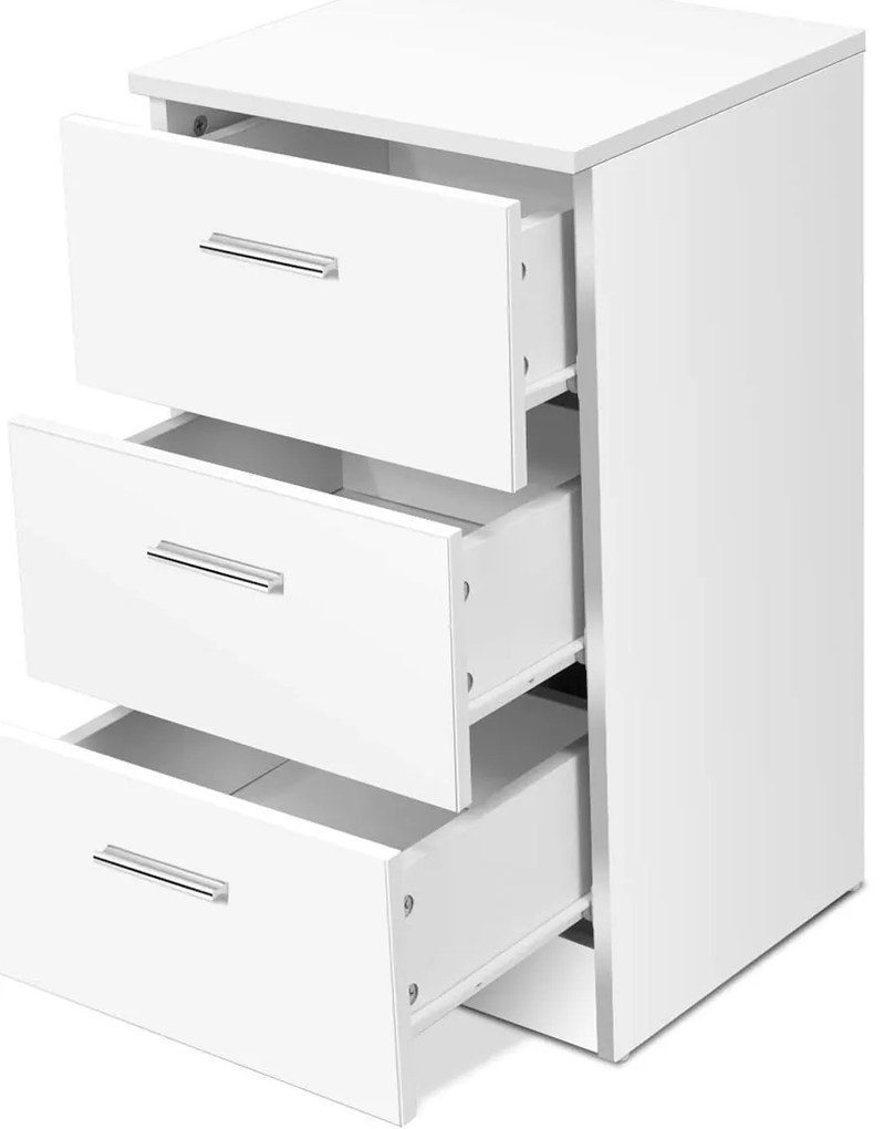Mesa de cabeceira em madeira maciça com 3 gavetas de arrumação, estilo simples e elegante para sala ou quarto, 38 x 66 x 35 cm, branca