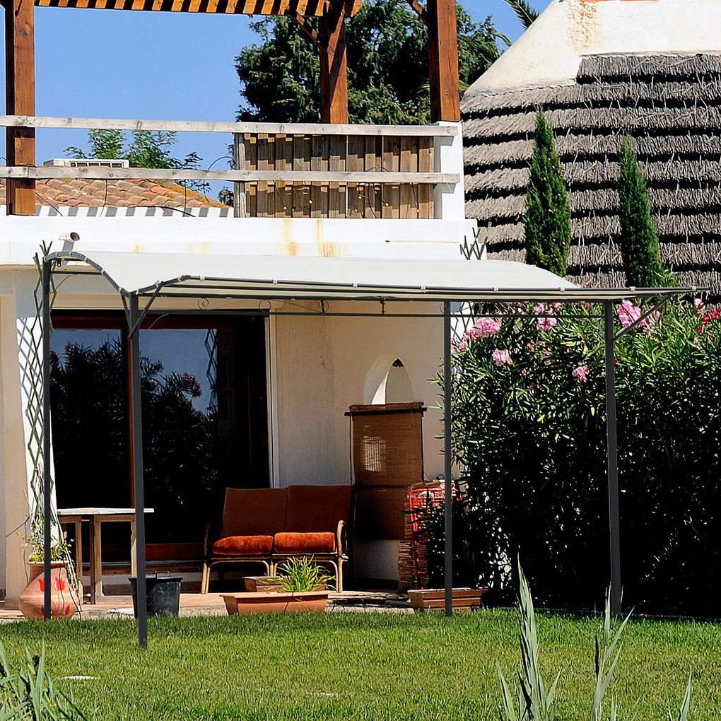 Outsunny Pérgola de Jardim 3x2,5m Pérgola Montada na Parede com Teto Retrátil 10 Orifícios de Drenagem Estrutura de Aço e Poliéster 180 g/m² para Pátio Terraço Exterior Creme
