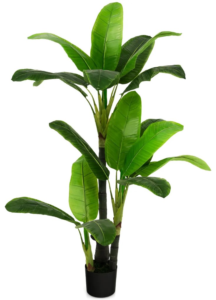 Palmeira artificial de imitação tropical de 150 cm com 18 folhas grandes e vaso de cimento Planta verde realista para escritório em casa Verde
