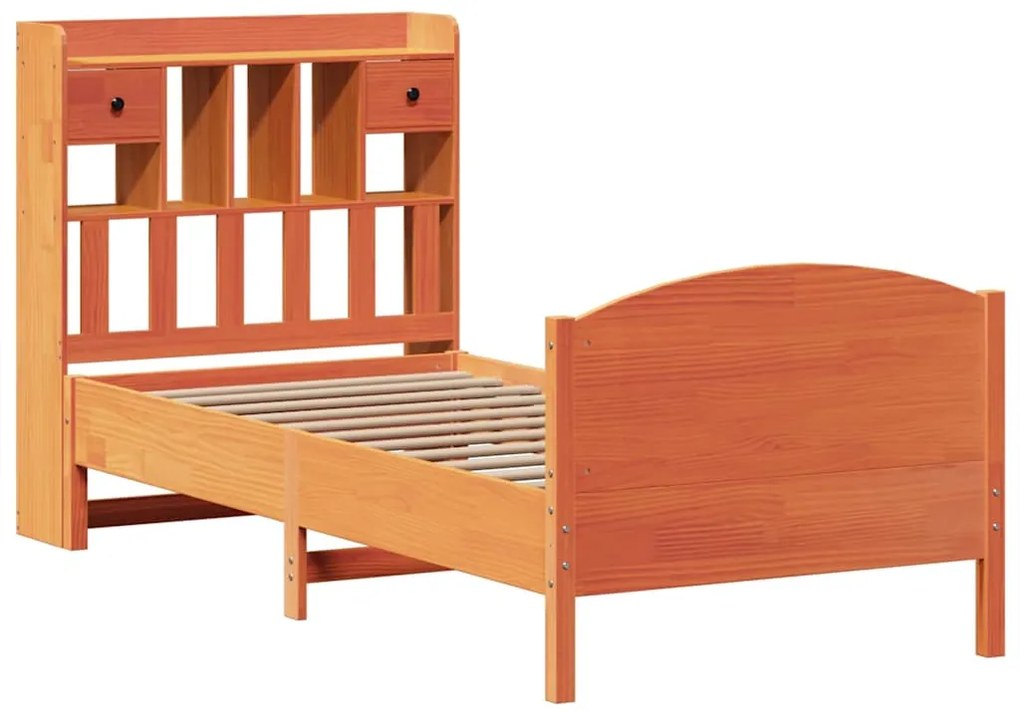 Cama com estante sem colchão 75x190cm pinho maciço castanho-mel