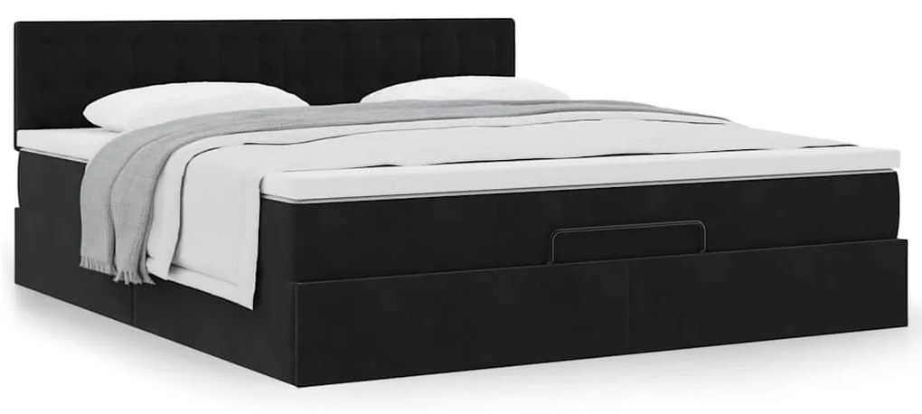 Estrutura de cama otomana com colchão 160x200 cm veludo preto
