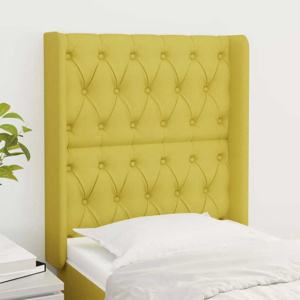 vidaXL Cabeceira de cama c/ abas tecido 83x16x118/128 cm verde