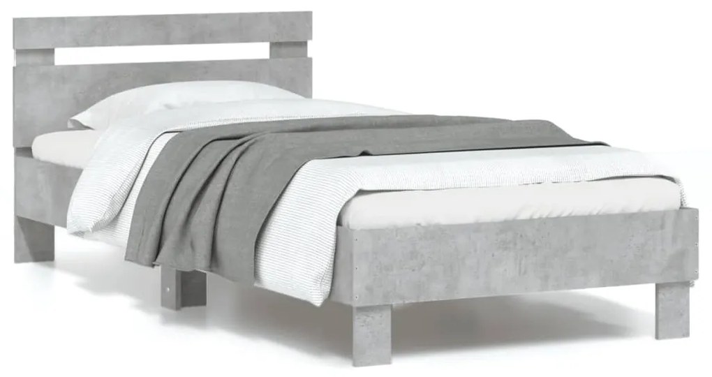 vidaXL Estrutura de cama c/ cabeceira/luzes LED 90x190cm cinza cimento
