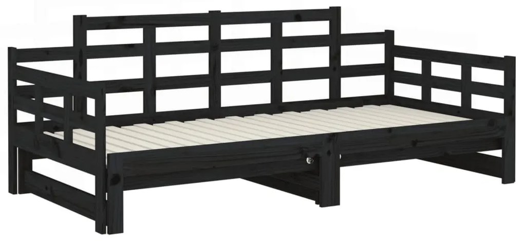 Estrutura sofá-cama de puxar 2x(80x200) cm pinho maciço preto