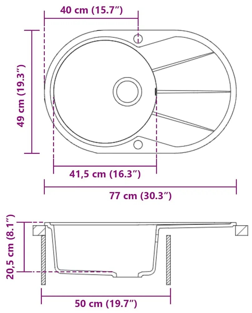 Lava-louça com 1 cuba oval cinzento