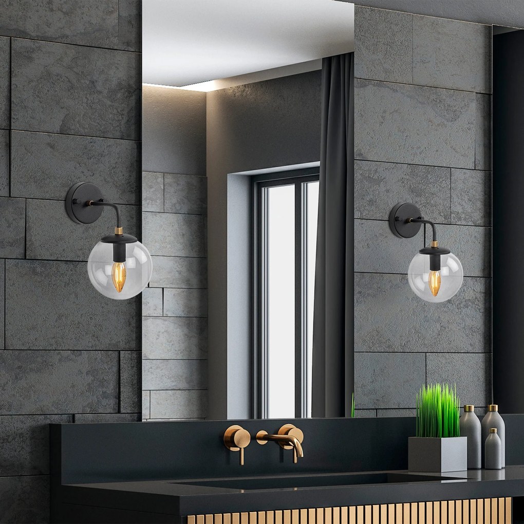 Candeeiro de Parede Horn – Preto e Dourado – 10 x 10 x 91 cm