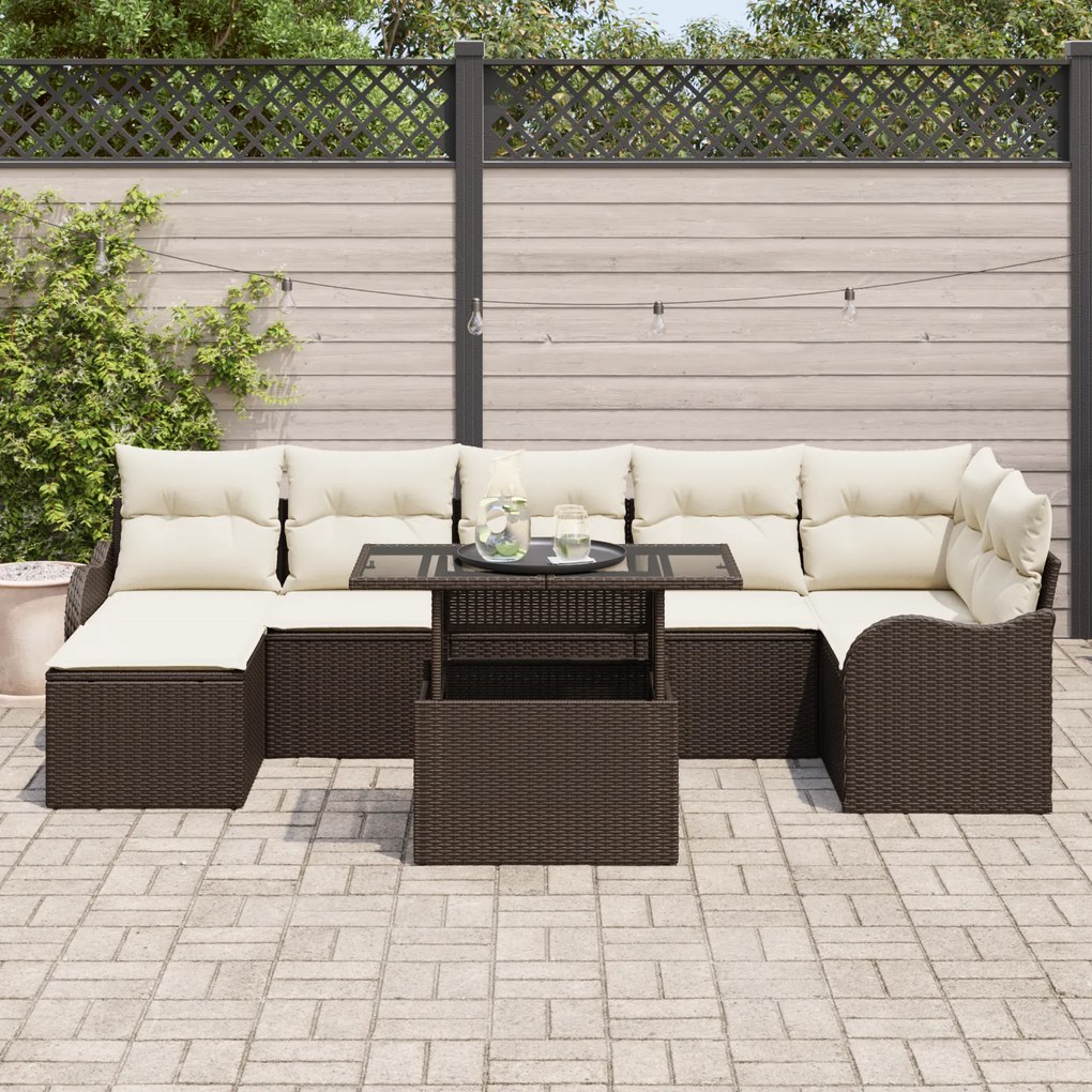 Conjunto de Sofá de Jardim vidaXL de 8 Peças com Almofadas Castanho Ra