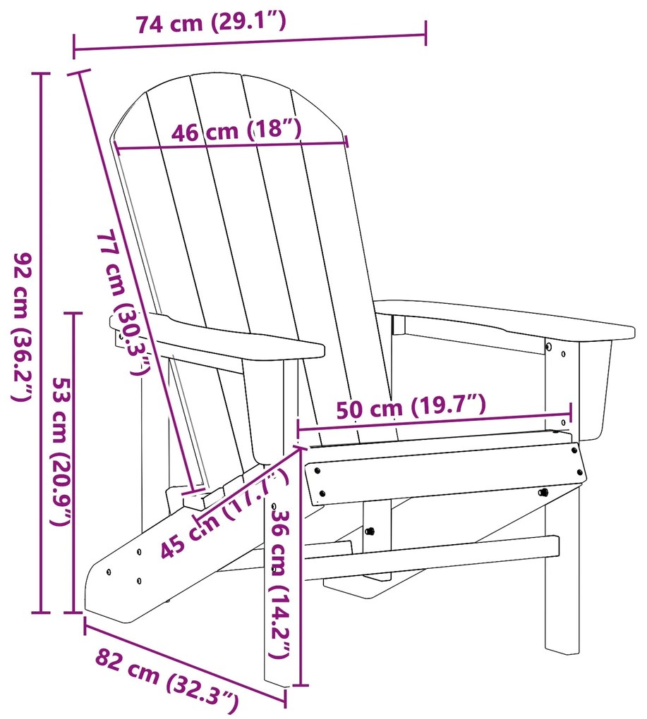 Cadeira Adirondack Cinzento Claro 74x82x91 cm HDPE