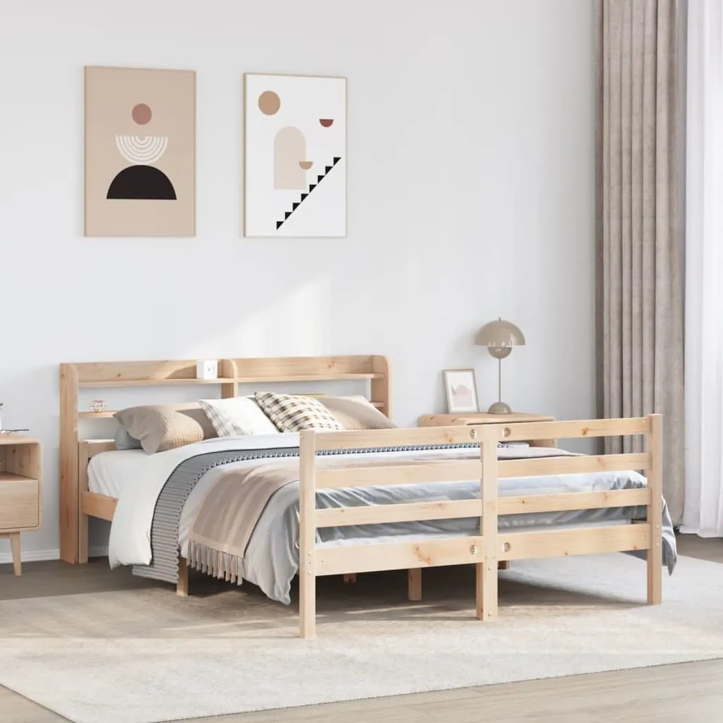 Estrutura de cama com cabeceira 140x200 cm pinho maciço