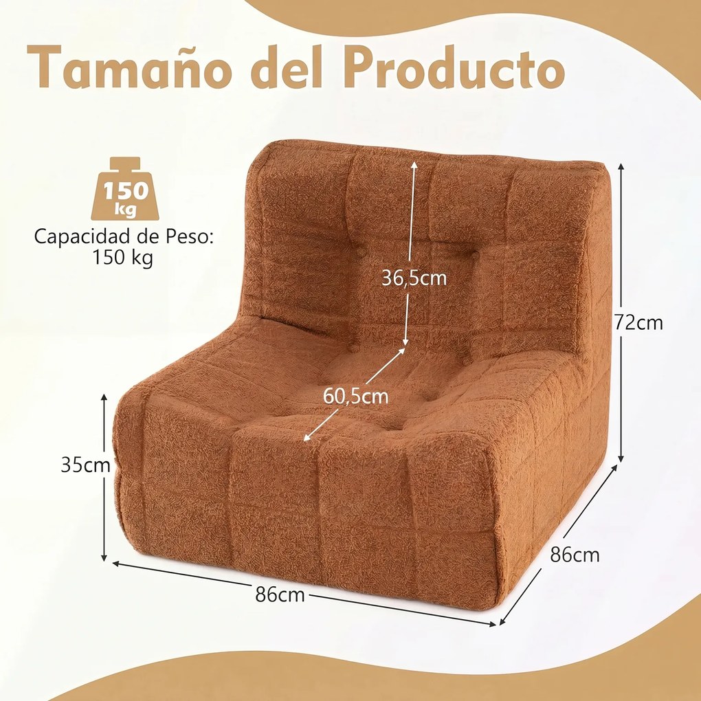 Pufe com enchimento incluído 86 x 86 x 72 cm, esponja integrada, encosto ergonómico, base antiderrapante e capa em tecido macio para sala ou quarto, C