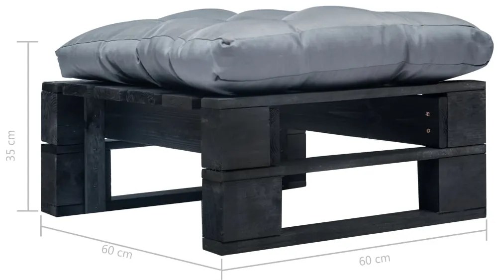 Otomano de paletes com almofadão cinzento madeira preto
