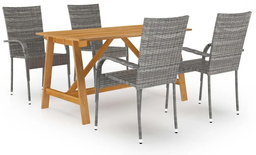 5 pcs conjunto de jantar para jardim cinzento