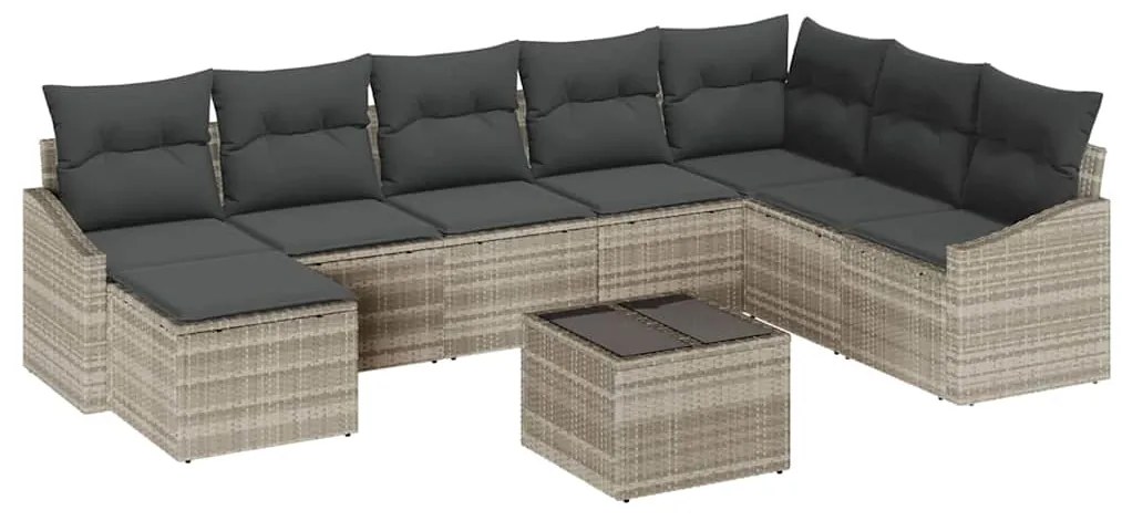 Conjunto de Jantar para Jardim de 9 Peças com Almofadas Cinza em Ratta