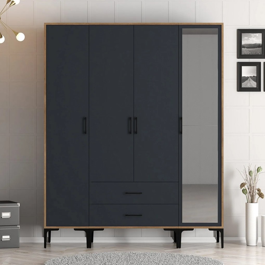 Roupeiro Kumsal STR – Nogueira e Antracite – 160 cm x 47,5 cm x 201,4