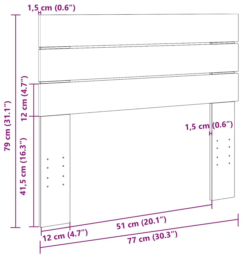 Cabeceira 75 cm Madeira maciça de carvalho