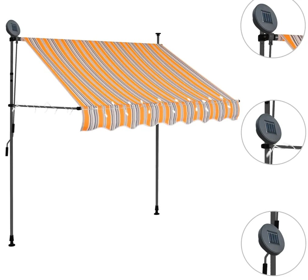 Toldo retrátil manual com LED 150 cm amarelo e azul