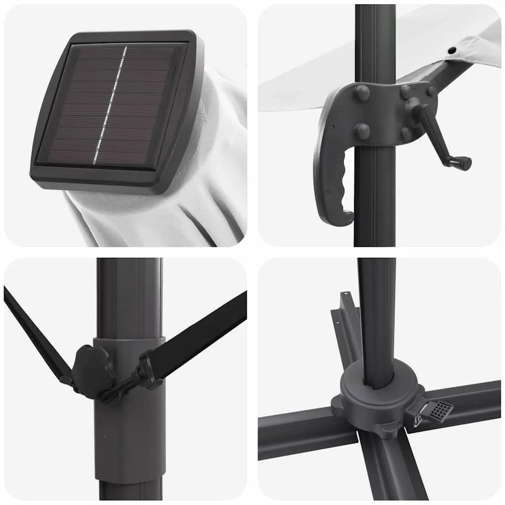 Guarda-sol Cantilever Roma da com LEDs Solares - Areia - 286 x 285 x 2