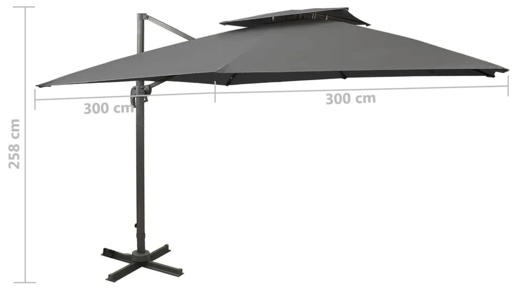Guarda-sol jardim cantilever c/ toldo duplo 300x300cm antracite