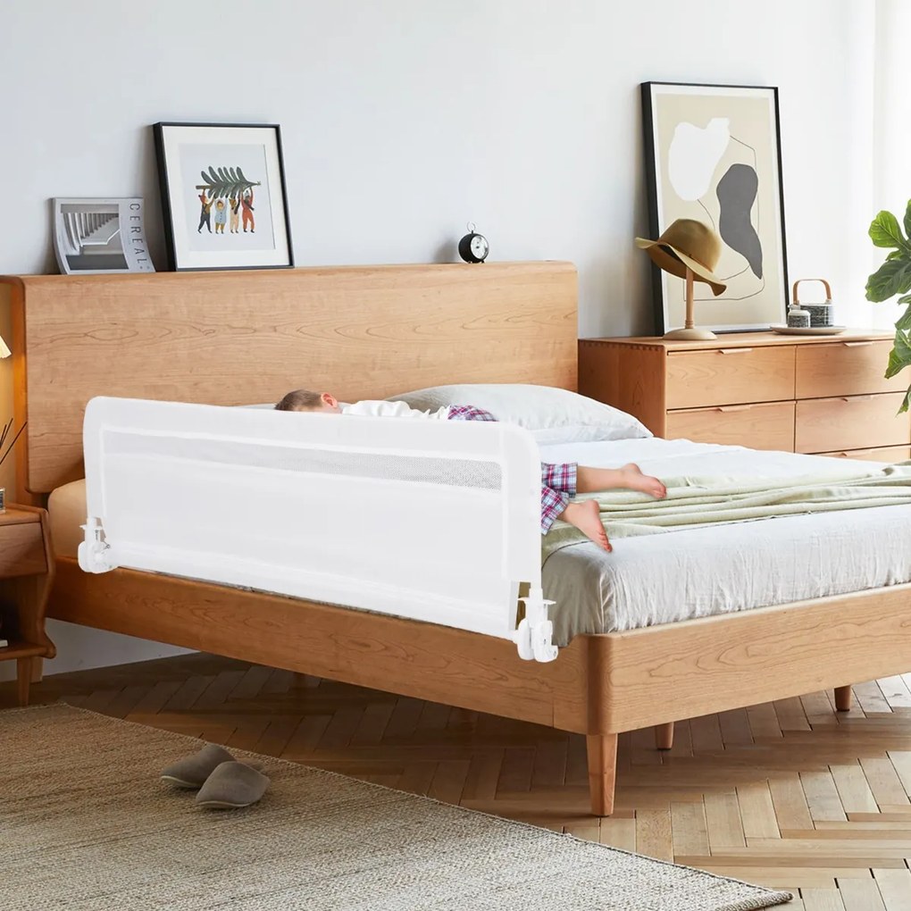 Barreira de Cama para Crianças Dobrável de 120 cm com Capa Removível e Lavável e Correia de Segurança Branca