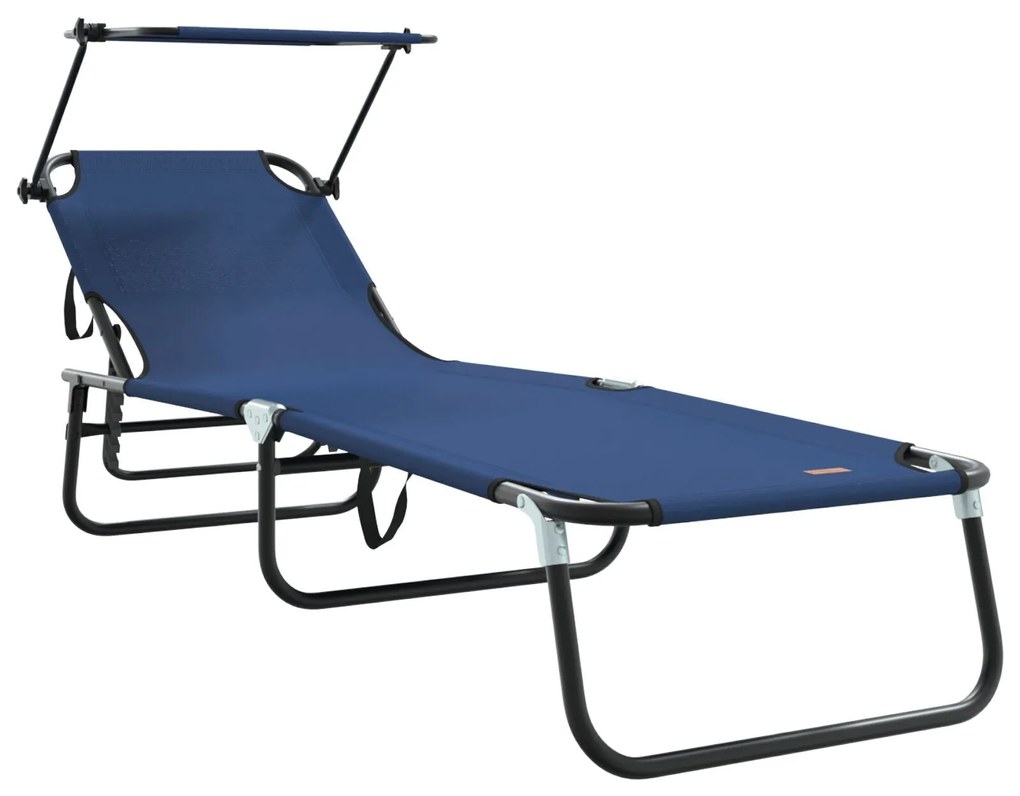 Espreguiçadeiras Dobráveis 2 pcs com Toldo Azul 600D Fabric Oxford