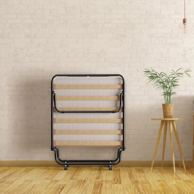 Cama dobrável com colchão Cama de hóspedes portátil com rodas em espuma de memória Estrutura de aço 190 x 80 x 33 cm Bege