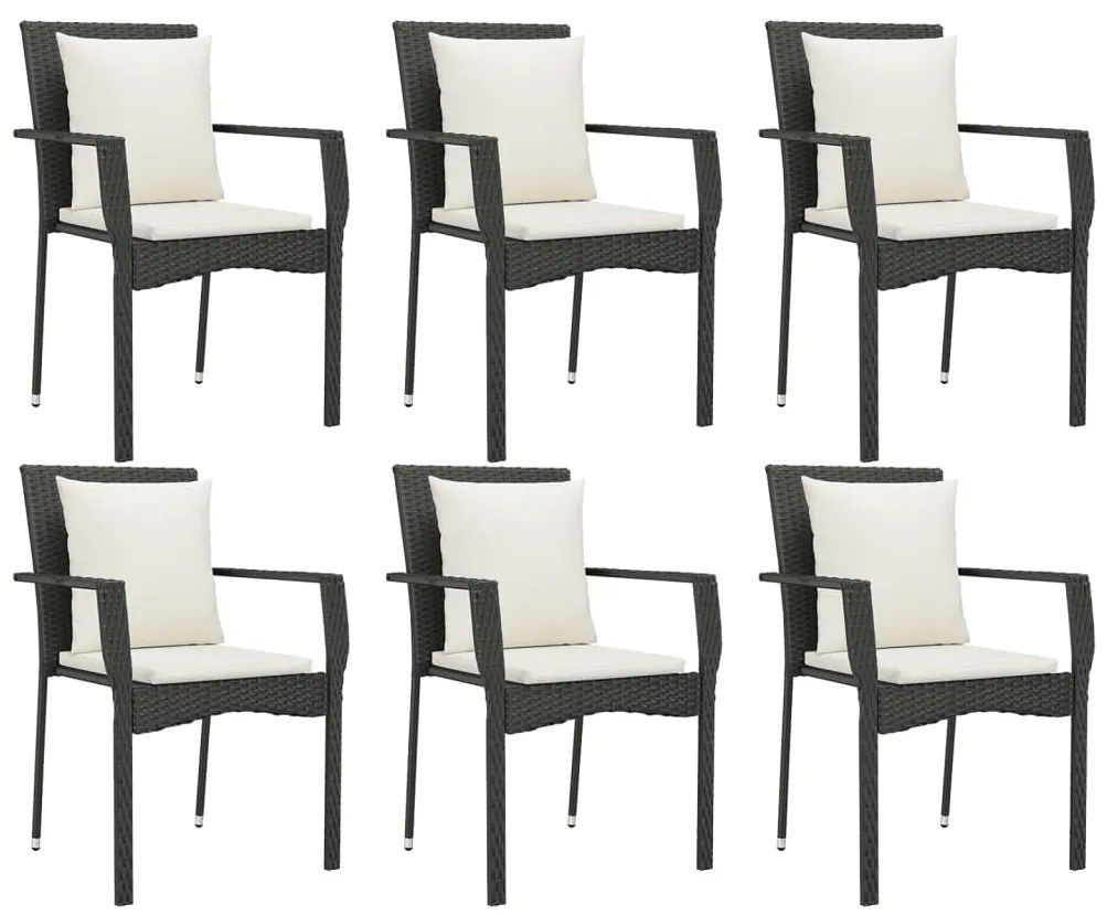 7 pcs conjunto de jantar p/ jardim c/ almofadões vime PE preto