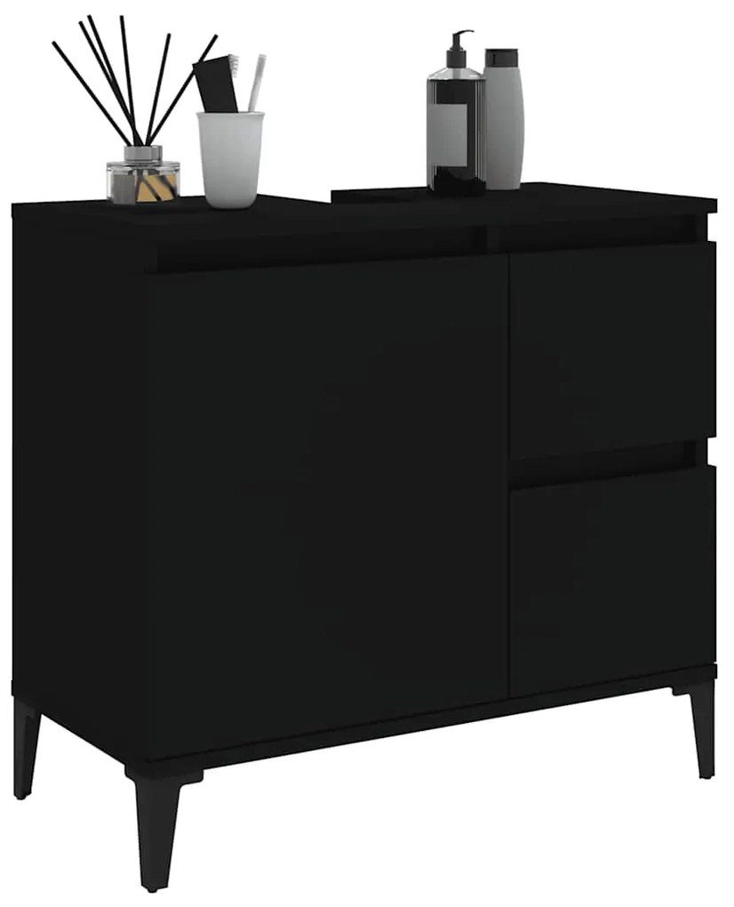 Armário de casa de banho 65x33x60cm derivados de madeira preto