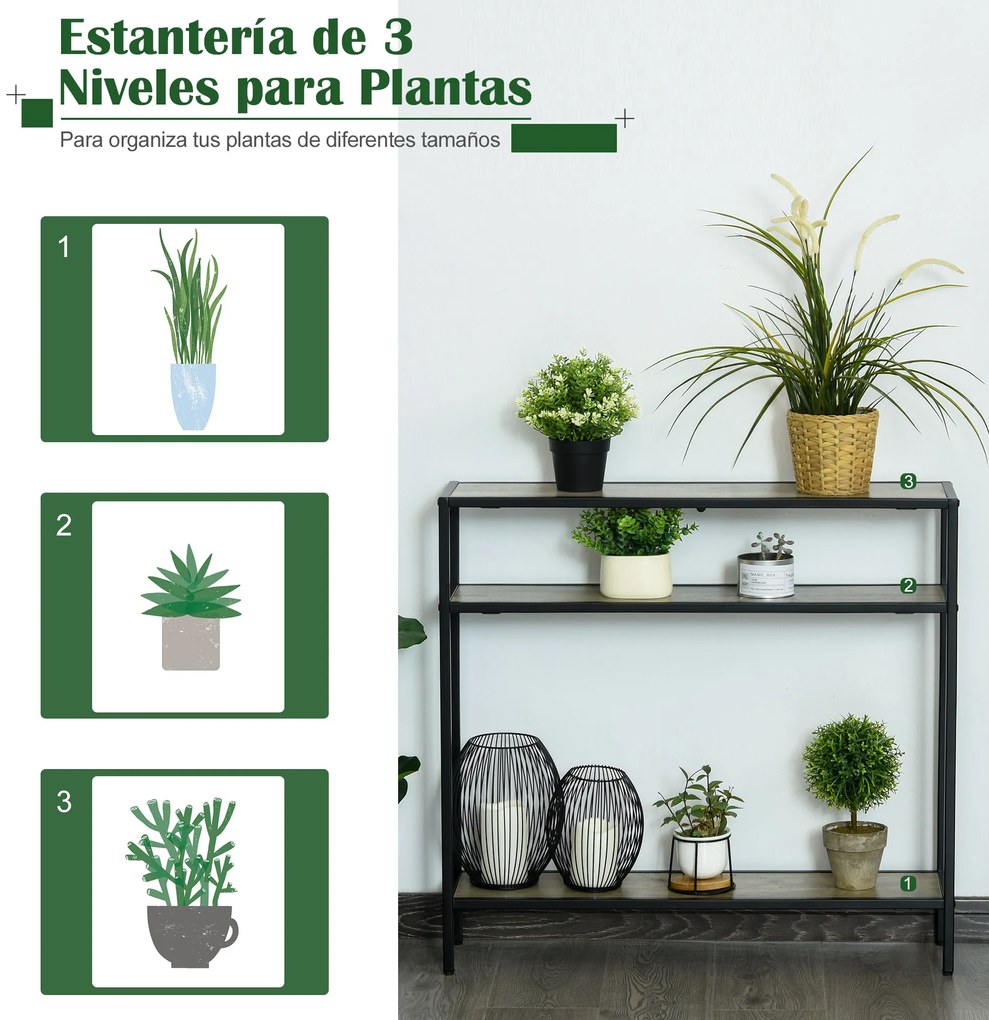 Outsunny Mesa estilo industrial mesa de entrada com prateleiras 80x20x75 cm Madeira