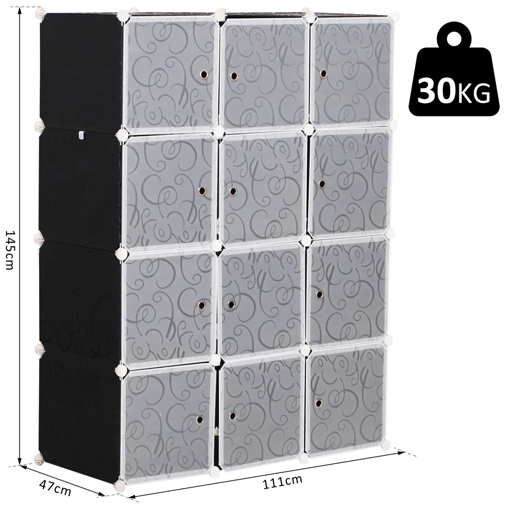 Guarda-roupa Modular Prateleiras De Plástico 12 Cubos com Portas para Armazenamento de Roupas Guarda-roupa Armário Organizador para Brinquedos de Arma