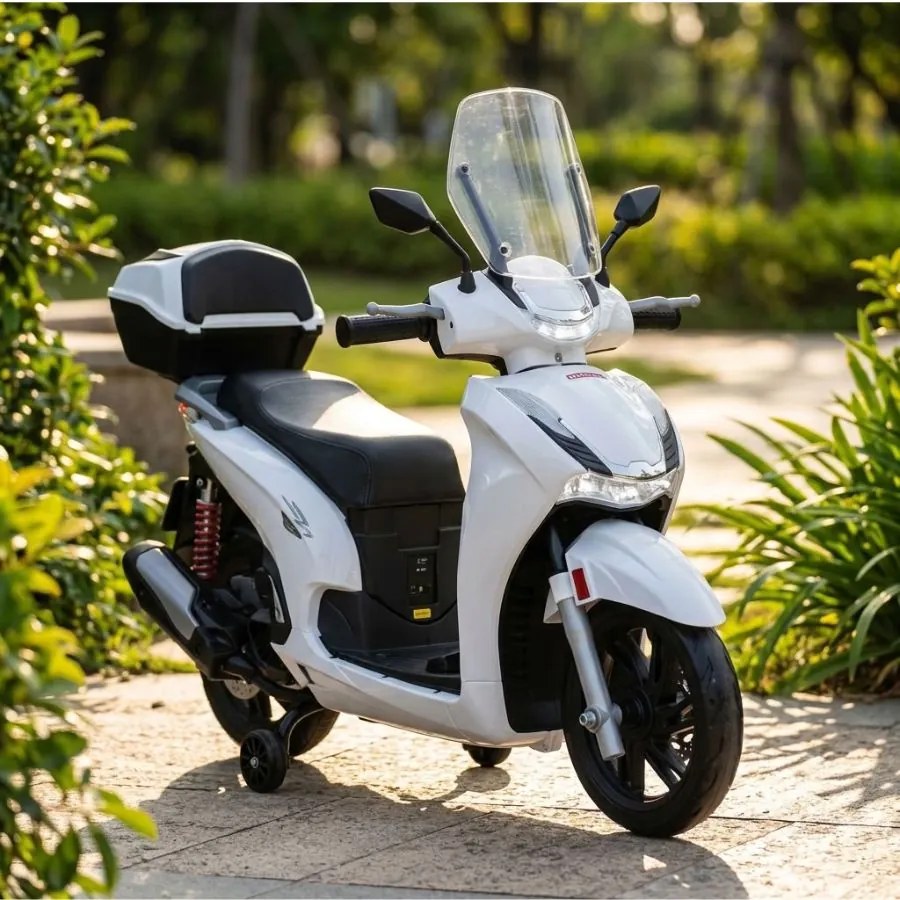 Mota elétrica para crianças a 6 anos 12V Honda SH350i rodas Borracha Branca