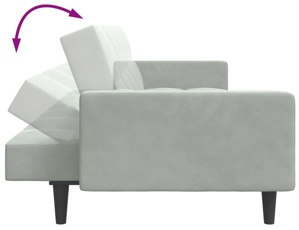 Sofá-cama 2 lugares c/ apoio de pés veludo cinza-claro