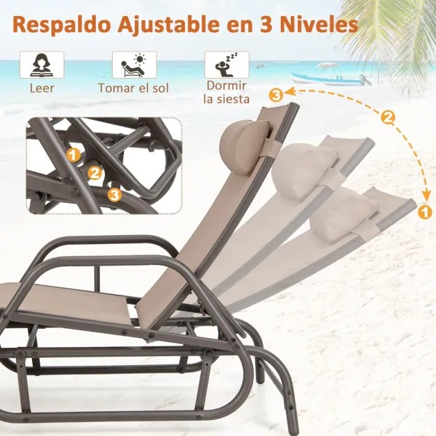 Espreguiçadeira de jardim com baloiço, braços e travesseiro cadeira de balanço encosto ajustável estrutura de metal para piscina de praia 177 x 70 x 1