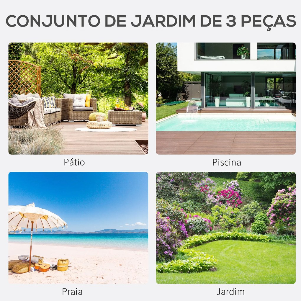 2 Espreguiçadeiras de Jardim 59x169x66 cm com Mesa 41x41x45 cm Vidro T