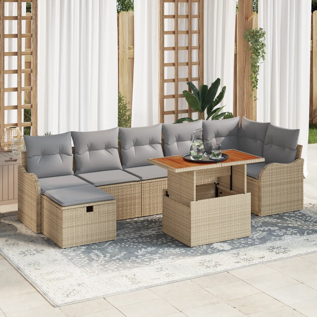 Conjunto de Sofás de Jardim vidaXL com 8 Peças e Almofadas em Rattan P