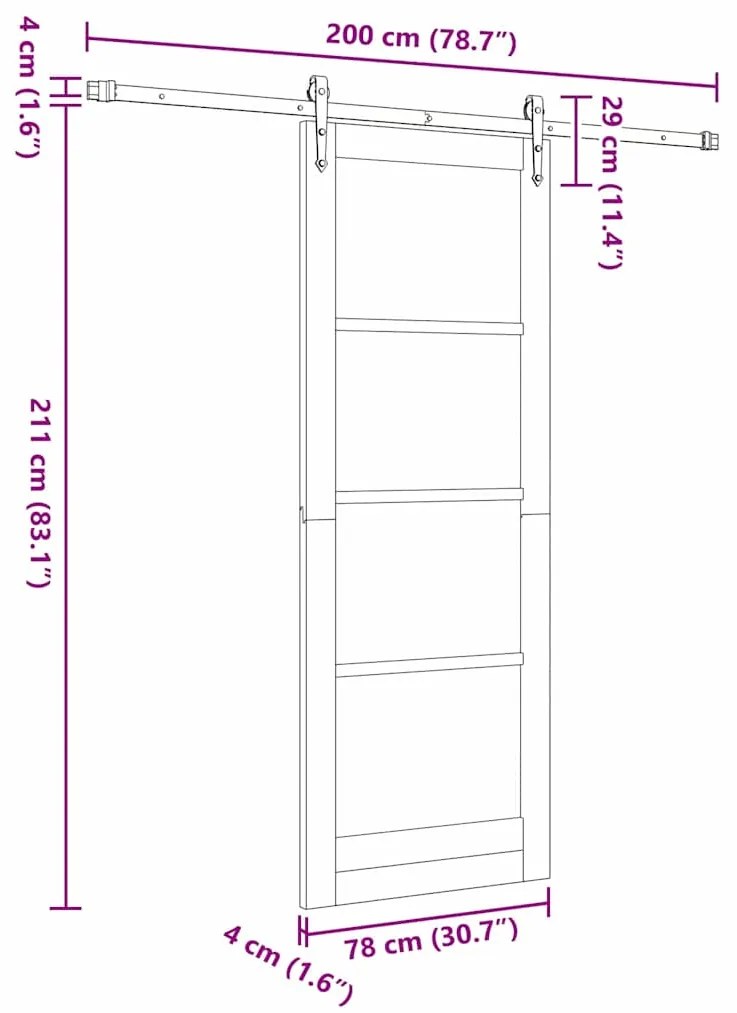 Porta Deslizante vidaXL com Conjunto de Hardware Branca 78x211 cm Made