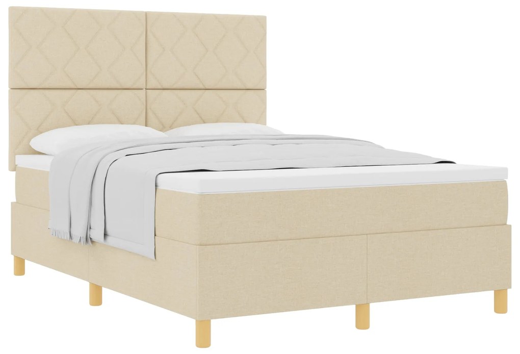 Cama Box Spring com Colchão Creme 140x200 cm Tecido
