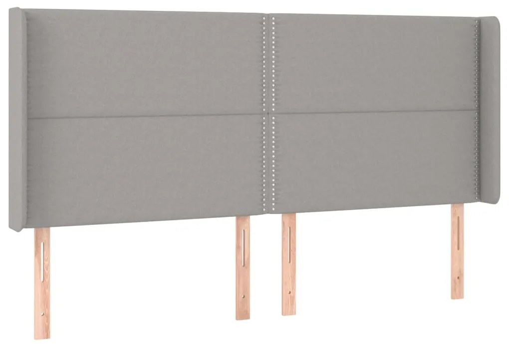 Cabeceira cama c/ luzes LED tecido 163x16x118/128cm cinza-claro