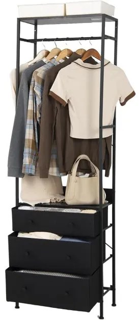 Guarda Roupa com gavetas com barra para pendurar e prateleiras para entrada do quarto 55 x 28 x 176 cm Preto