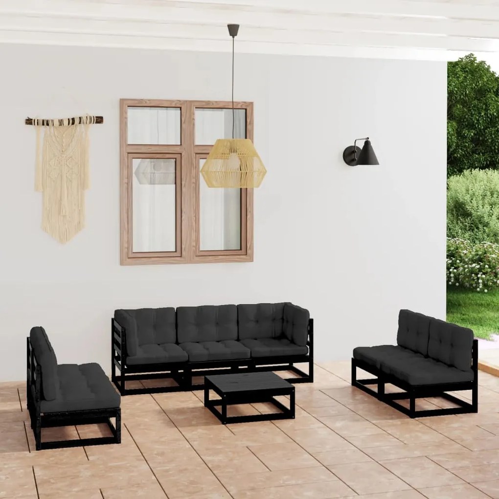 vidaXL 8 pcs conjunto longue de jardim c/ almofadões pinho maciço