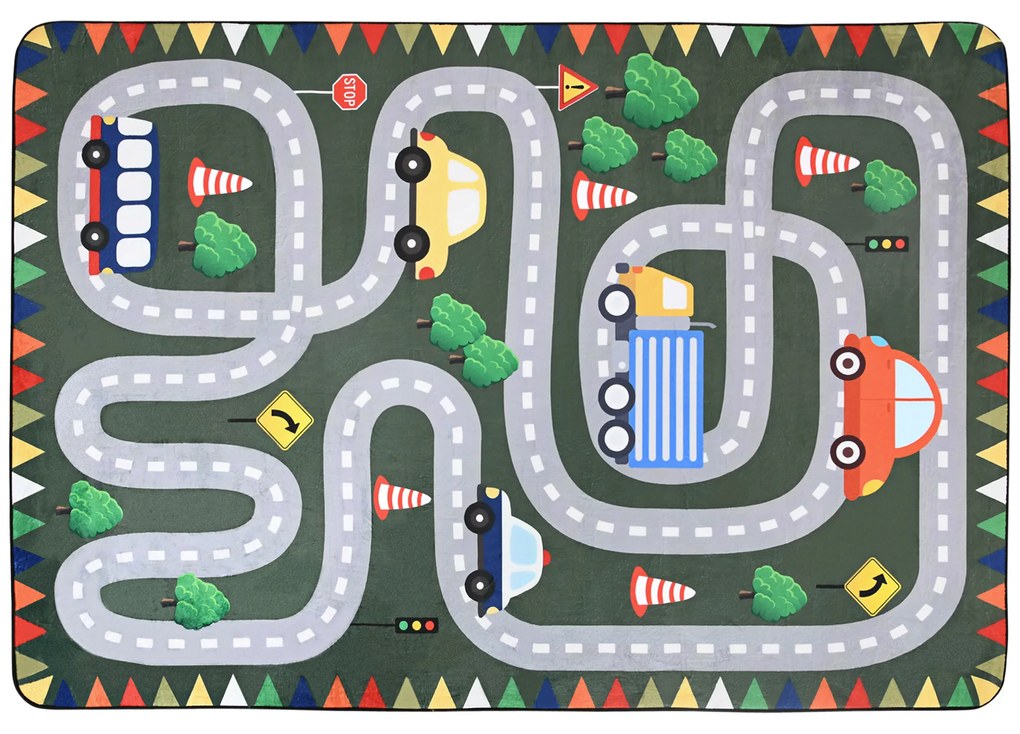 Tapete para Crianças Tapete Infantil com Desenho de Estrada e Antiderrapante 230x160 cm Verde