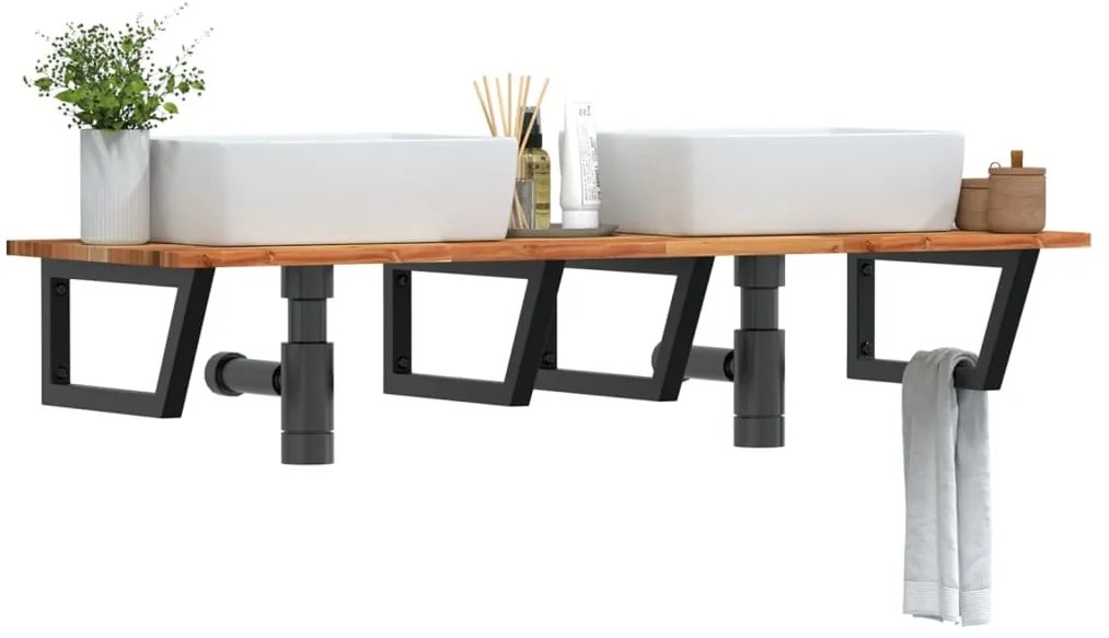 vidaXL Prateleira de parede p/ lavatório aço/madeira de acácia maciça