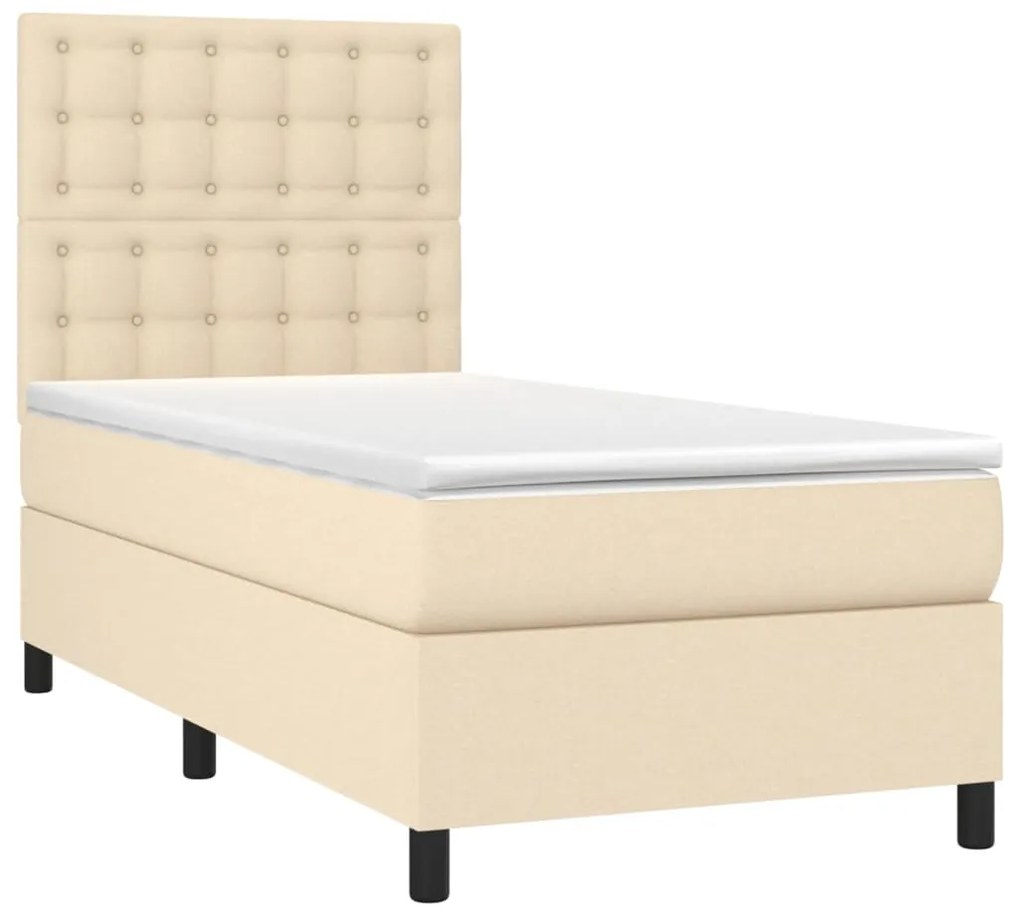 Cama box spring c/ colchão e LED 90x200 cm tecido cor creme