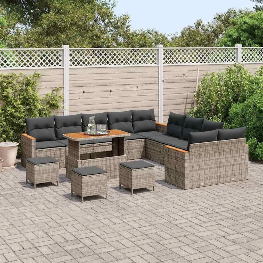 Conjunto de Sofá de Jardim com 14 Peças com Almofadas Cinza Rattan Sin