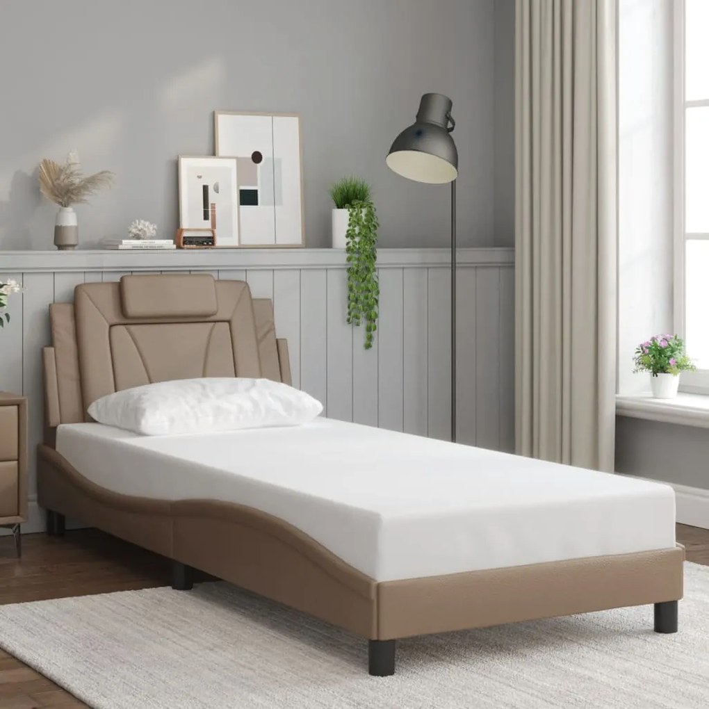 Estrutura de cama c/ luzes LED 80x200cm couro artif. cappuccino
