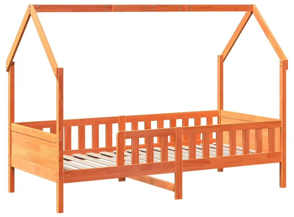 Cama infantil formato casa 80x200 cm pinho maciço castanho-mel