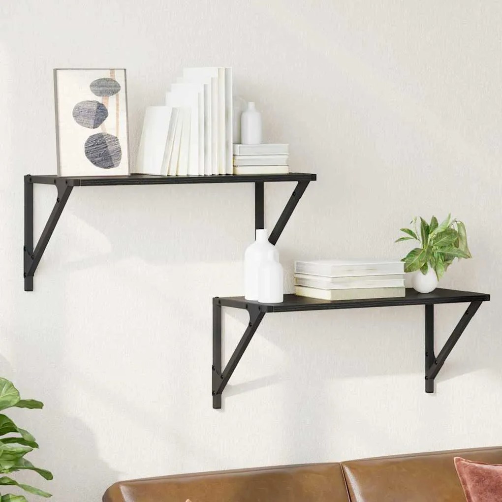 vidaXL Prateleiras de Parede 2 pcs Carvalho Preto 60 x 25 x 25,5 cm