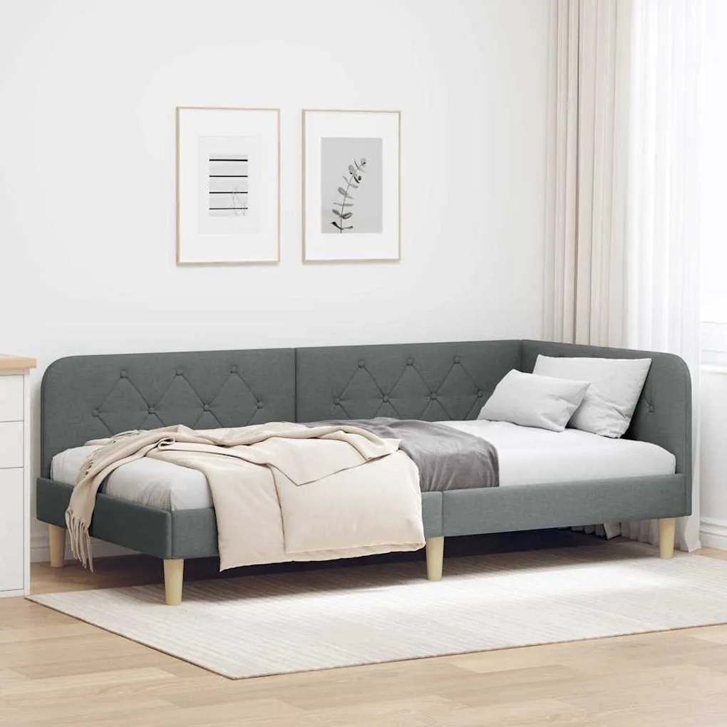vidaXL Estrutura de Cama de Canto Cinza Escuro 100 x 200 cm tecido