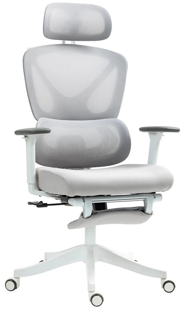 HOMCOM Cadeira de Escritório de Malha Reclinável com Apoio para a Cabeça Ajustável e Altura Regulável  71x70x109-119 cm Cinza